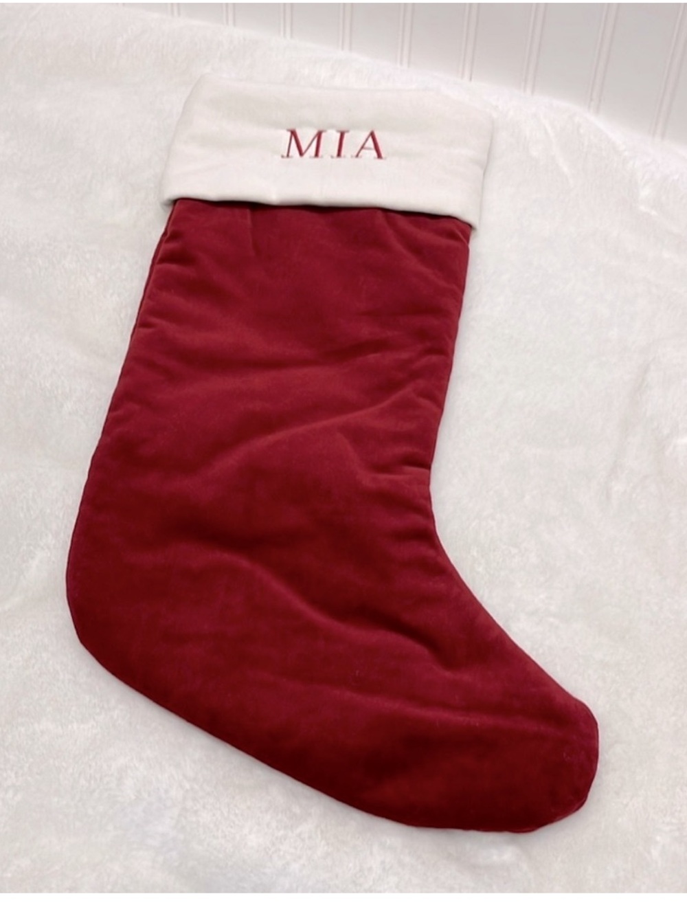Pottery Barn Monogram Velvet Stocking NWOT